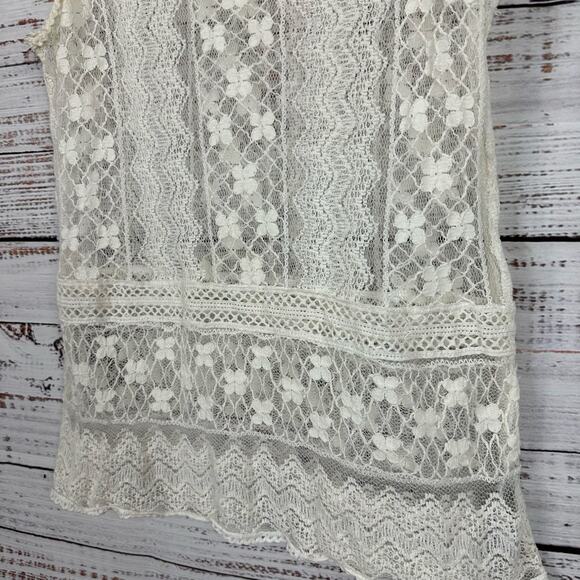 Women's Olsenboye Cream Lace Crochet Sheer Tank Top Boho Casual Festival Size M - Picture 3 of 8